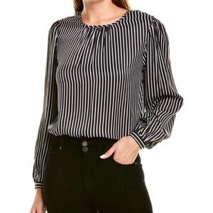 J. McLaughlin Hermona Stripe Blouse Women’s Size M Long Sleeves Neo Gala Stripe